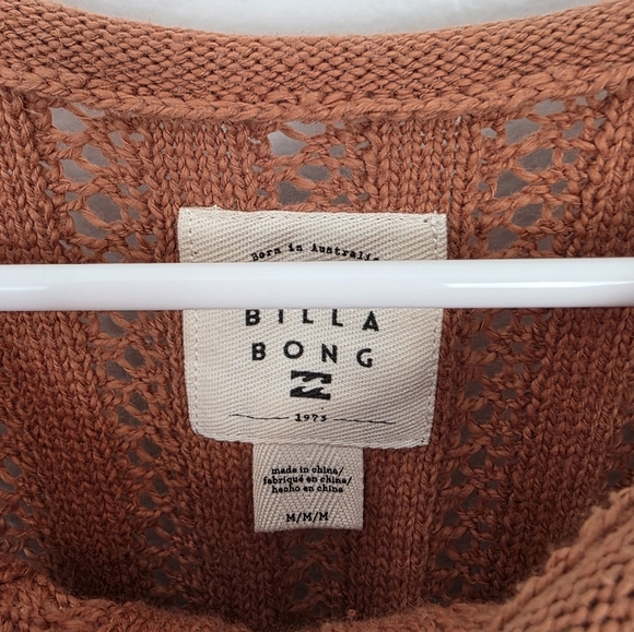 BillaBong Orange Brown Open Knit Beachy Boho Good Luck Sweater Size Medium - Picture 5 of 7